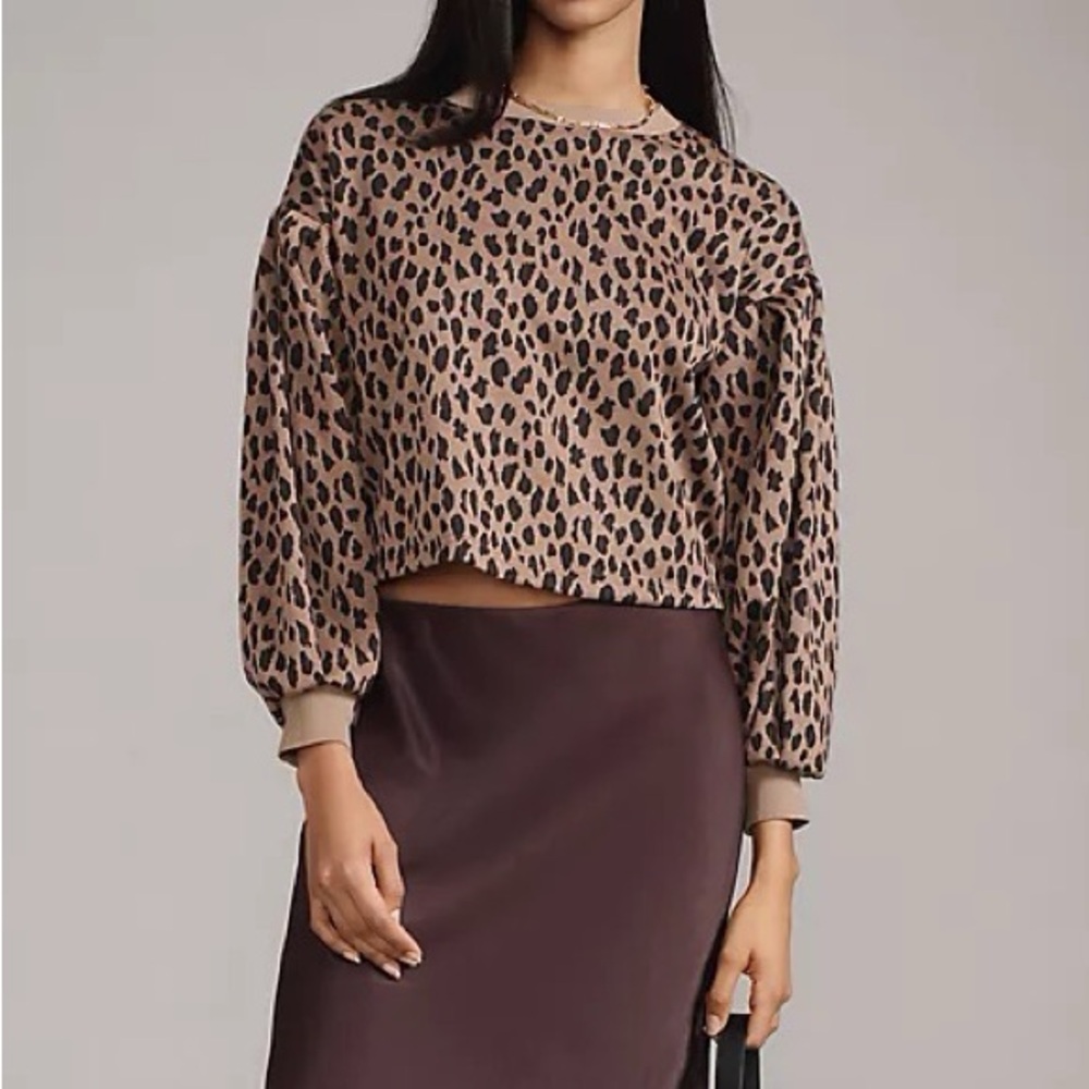 Anthropologie (blue tassel) Leopard Print Crewneck